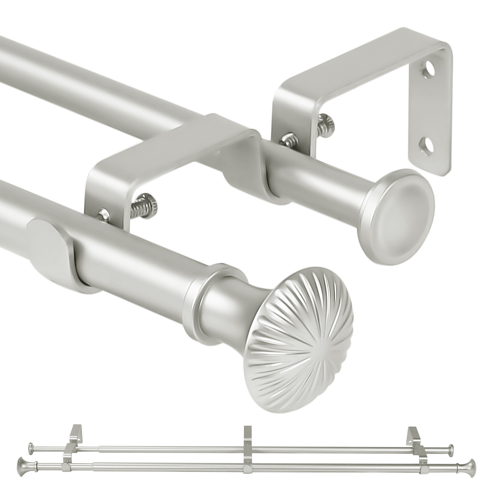 5/8" Telescoping Double Curtain Rods w/ Trumpet Finials，28"-48"/48"-84"/84"-120" gallery