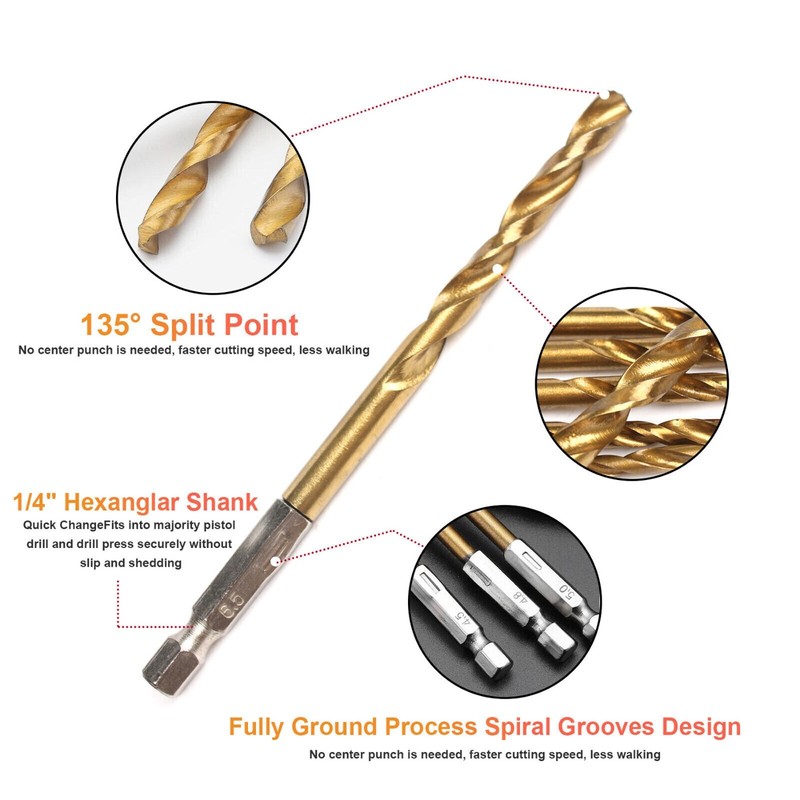 32PCS Drill Bit Set Titanium Coated HSS High Speed Steel Hex Shank Quick Change gallery