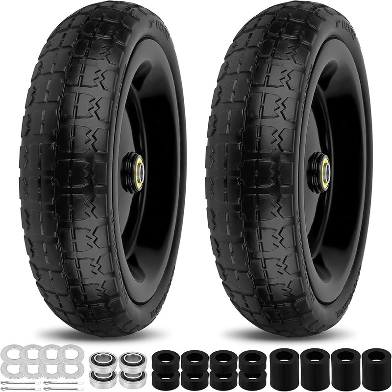 Solid Flat Free Wheelbarrow Tires Heavy Duty Replacement 4.00-6 Universal Fit US gallery