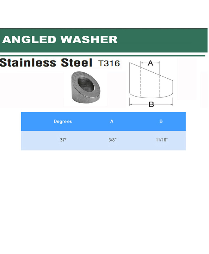 316 SS 37 Degree Angled Beveled Washer For Cable Railing - 3/8" Cable (Qty 5) gallery