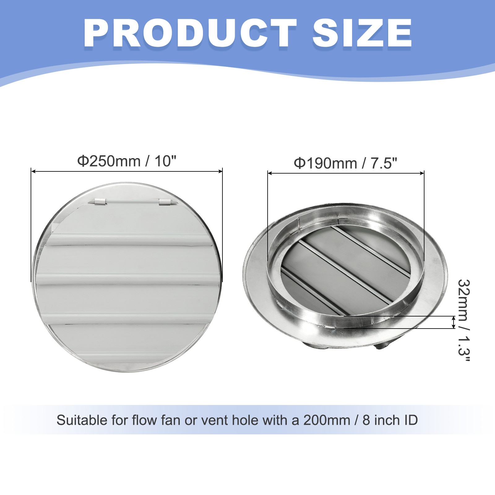 8 Inch Aluminum Vent Cover, Shutter Exhaust Fan Louvered Vent, White gallery