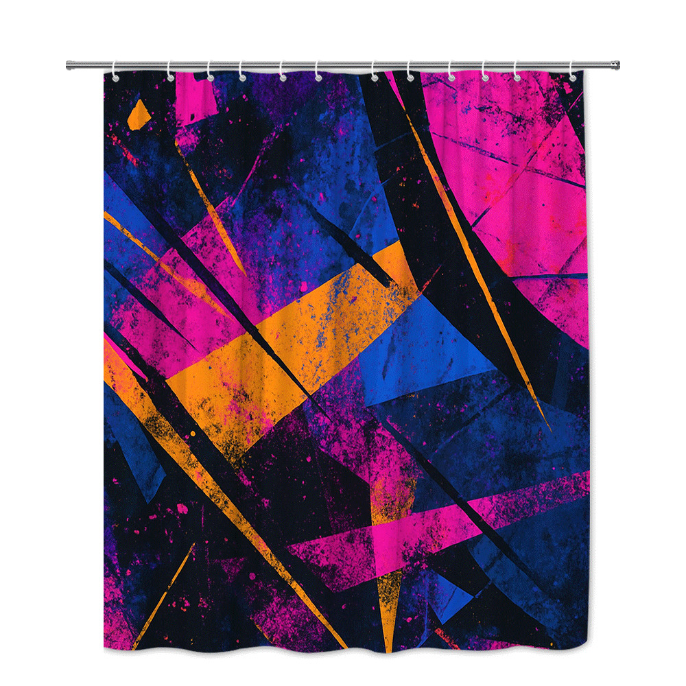 Abstract Neon Geometric Shower Curtain Pink Blue Orange gallery