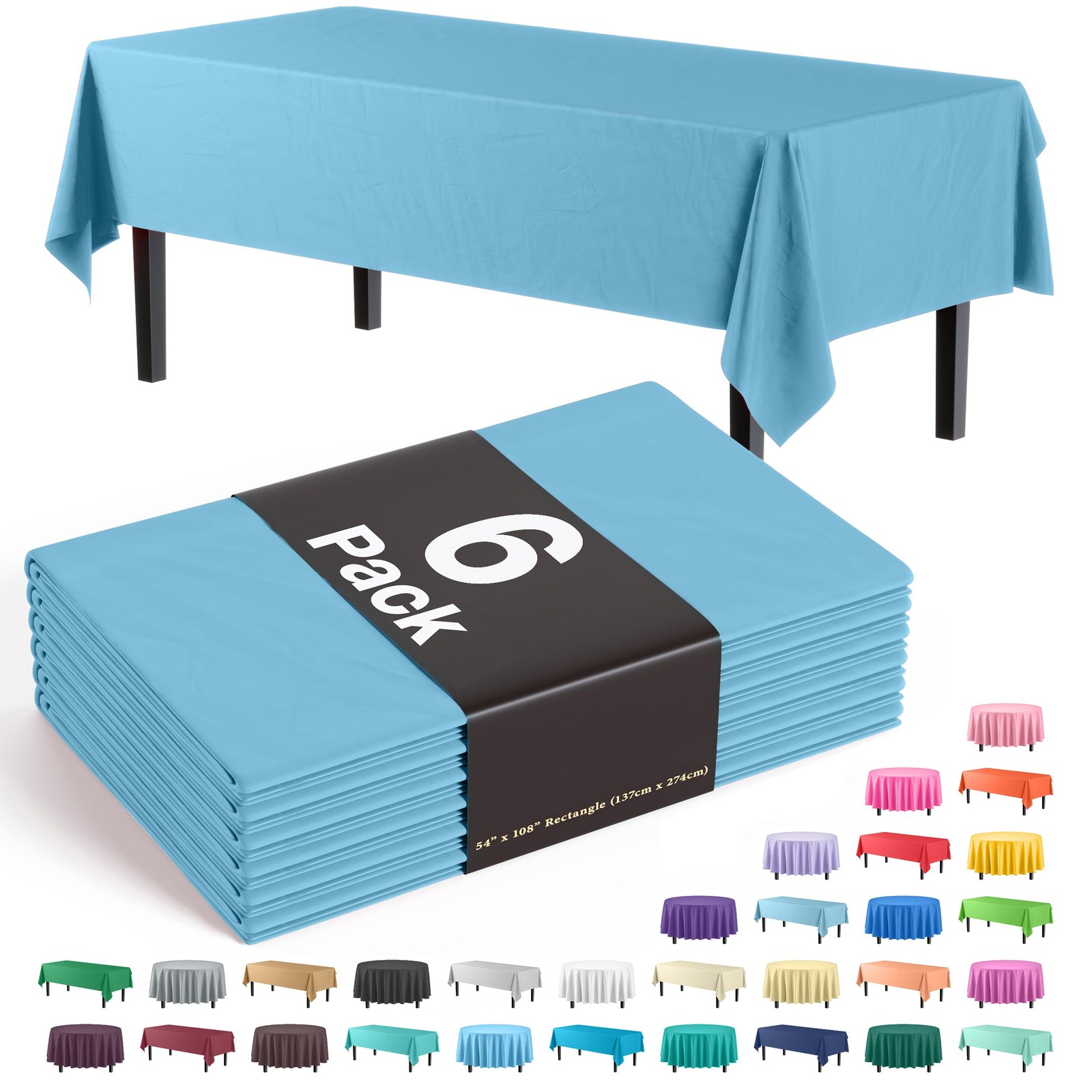 Exquisite 6-Pack Premium Plastic Tablecloth 54in. x 108in. Rectangle Plastic ... gallery