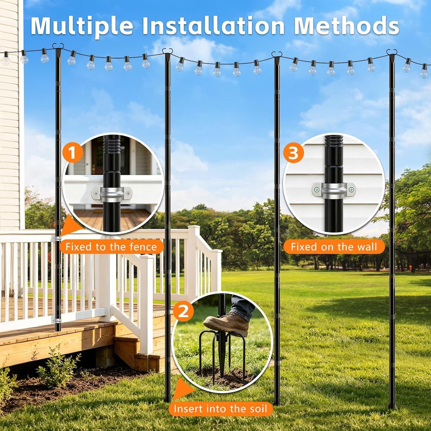 NEW 10Ft String Light Poles 6 Pack Metal Stand Patio Garden Backyard gallery