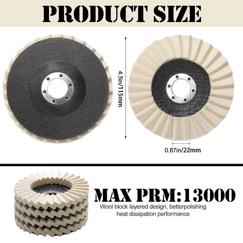 5pcs 4.5/5" Wool Polishing Wheels Buffer Pads Flap Felt Polishing Finishing Disc gallery