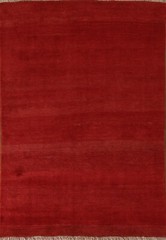 Solid Color Contemporary Gabbeh Rug 5×7 Handmade Wool Red Carpet