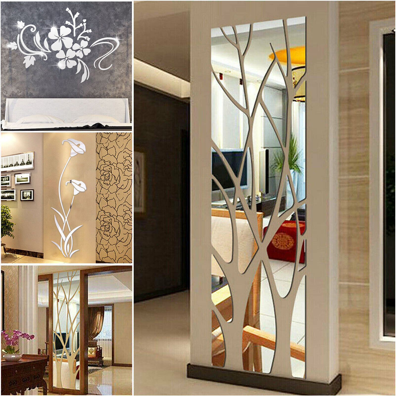 3D Mirror Tree Art Removable Wall Stickers Acrylic Mural Decal Home Room Decor gallery