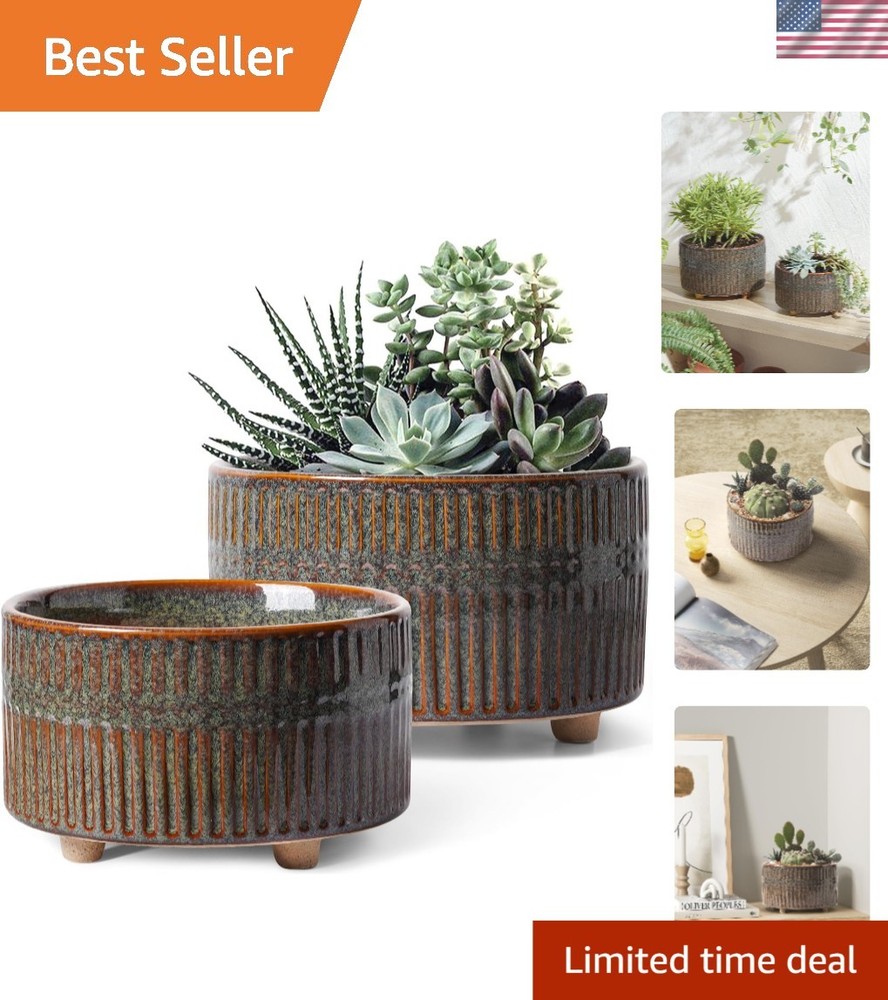 Modern Round Succulent Planters with Drainage Hole, Set of 2, 6.5 & 8 Inch