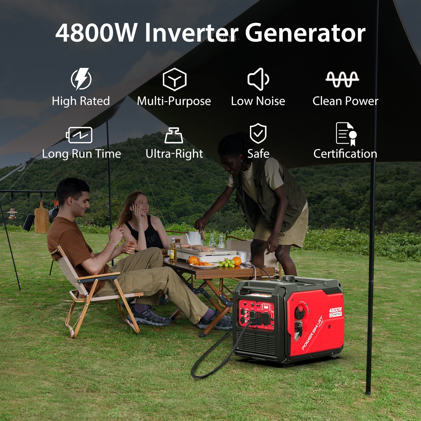 PowerSmart 4800W Gas Inverter Generator, 223cc, 10H Runtime, CO, Outdoor Use gallery
