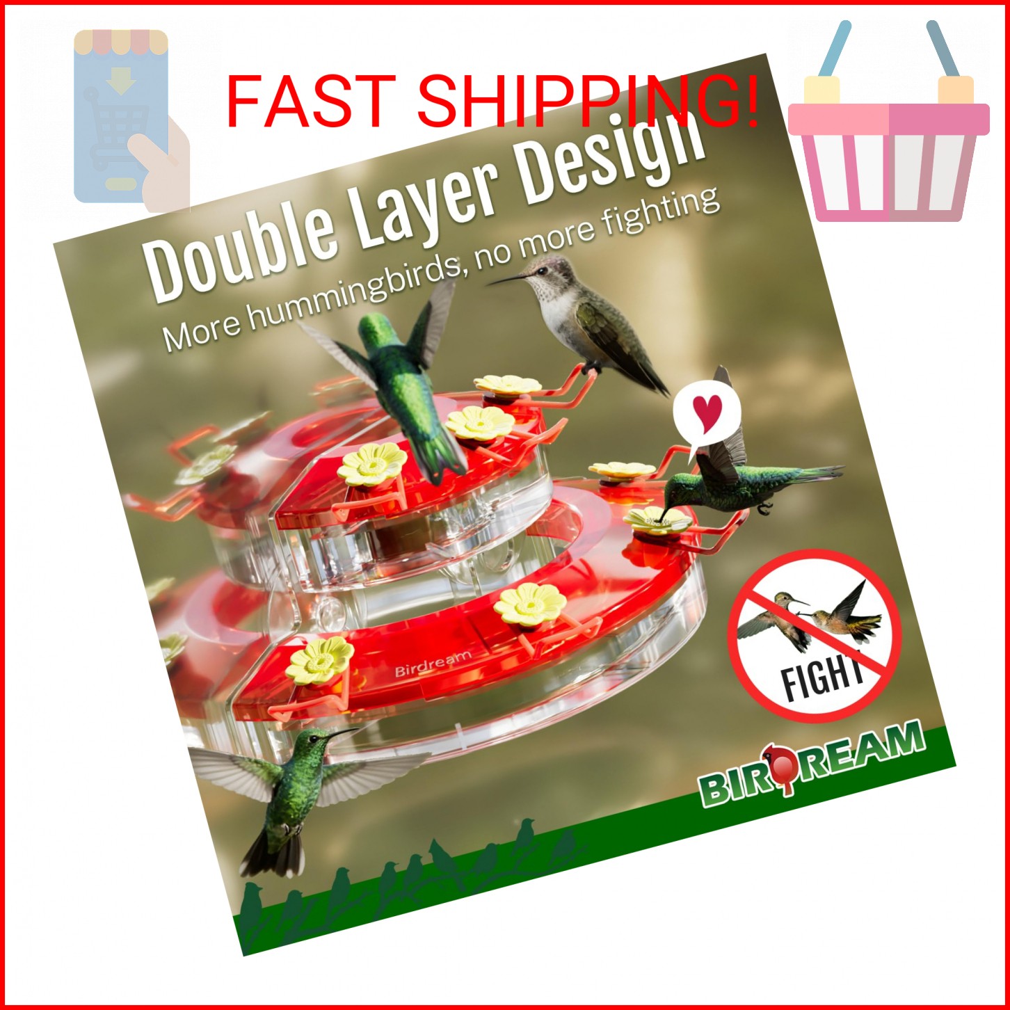 Birdream 2 Pack Window Hummingbird Feeders for Outdoors, with Strong Suction Cup gallery