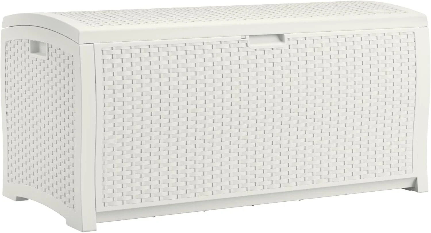 Suncast 99 Gallon Wicker Horizontal Outdoor Deck Box with Hinged Lid, Water-Resi gallery