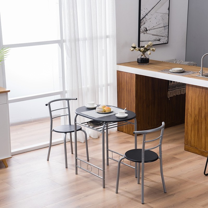 Dining Table Set for Small Spaces, 3-Piece MDF Metal Kitchen Set with 2 Chairs gallery