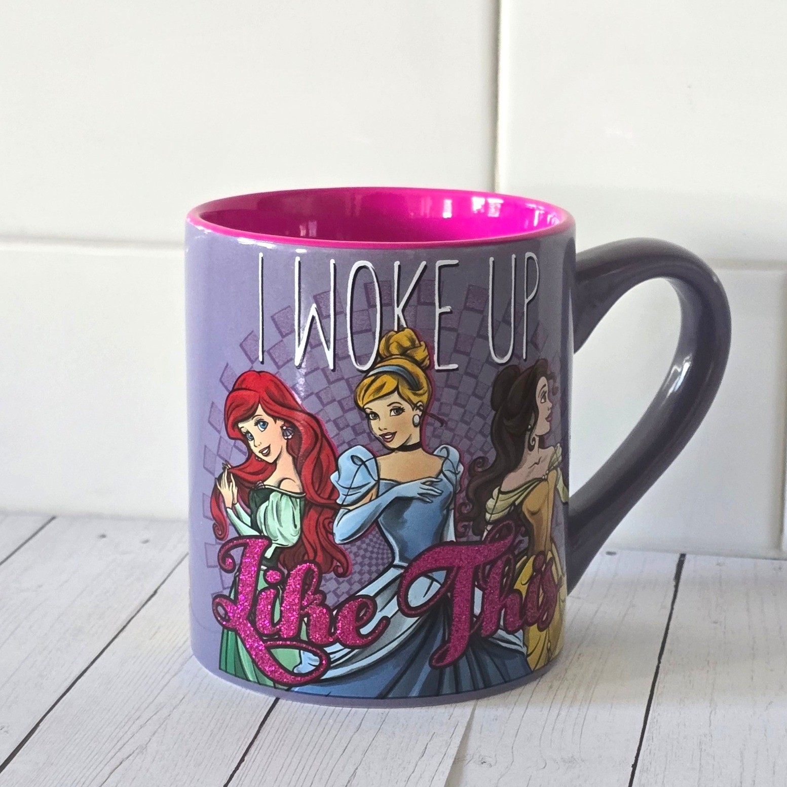 Disney Princess I Woke Up Like This Coffee Mug Purple Ariel Belle 14oz Glitter gallery