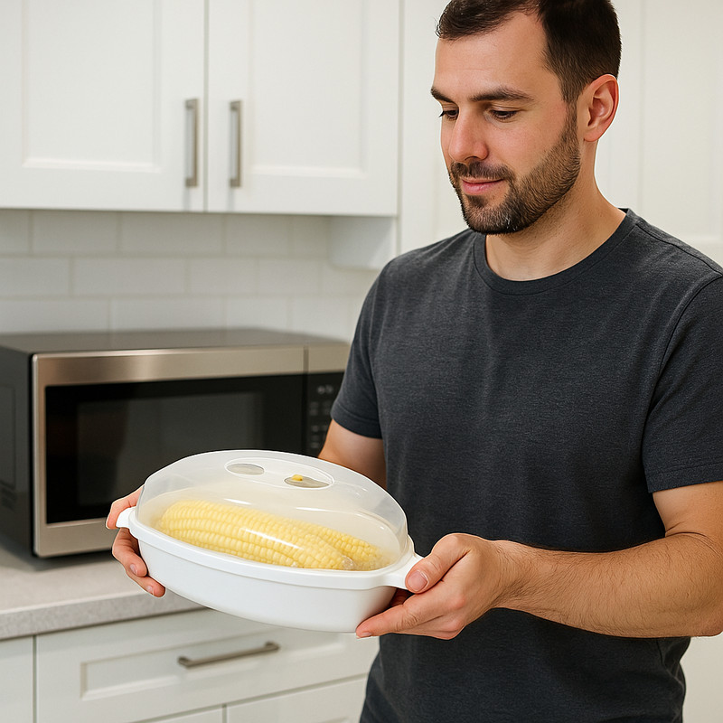 Microwave Corn Steamer with Vented Lid – Cooks 2 Corn Cobs in Minutes BPA-Free gallery