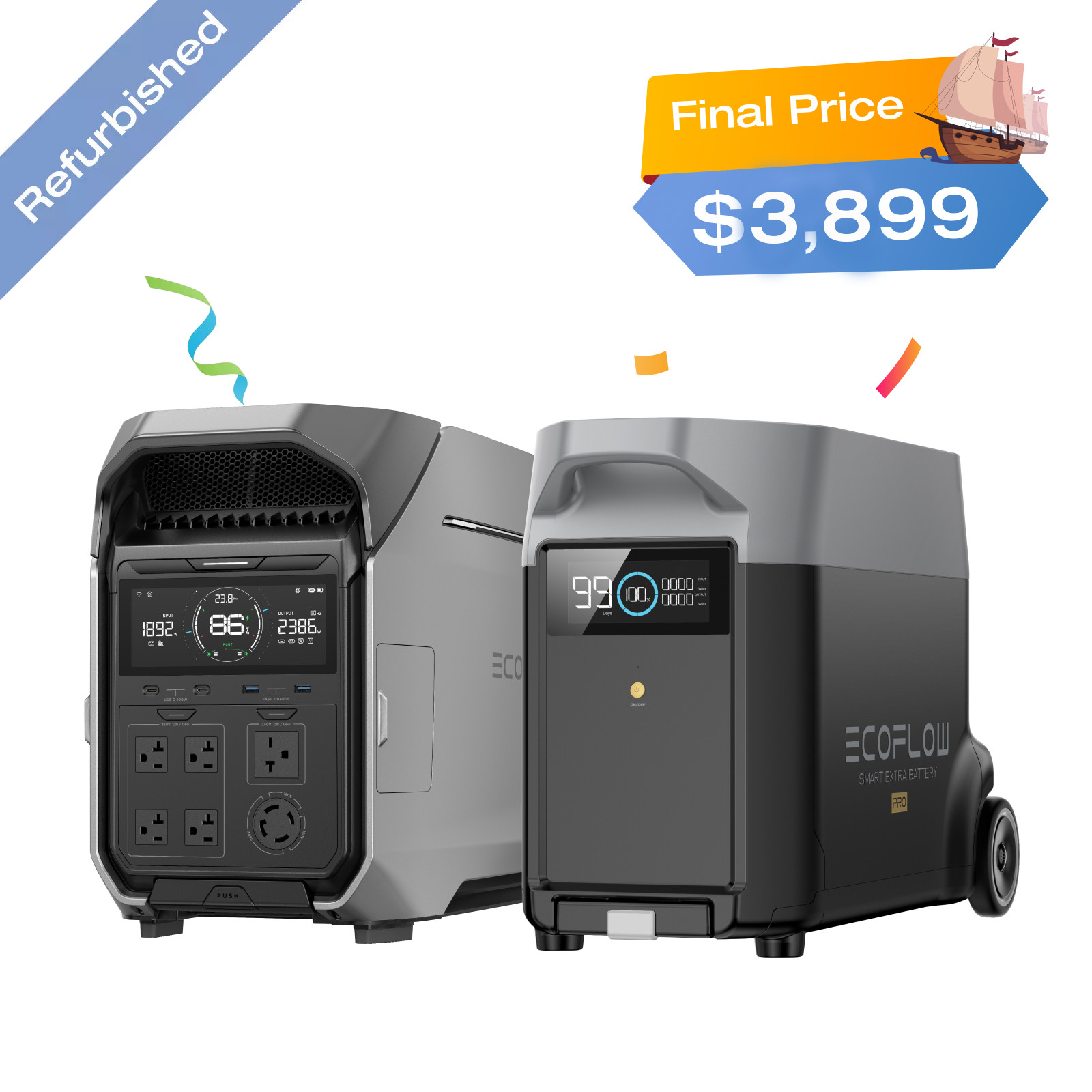 EcoFlow DELTA Pro3 7600Wh Power Station with DELTA Pro Extra Battery Refurbished gallery