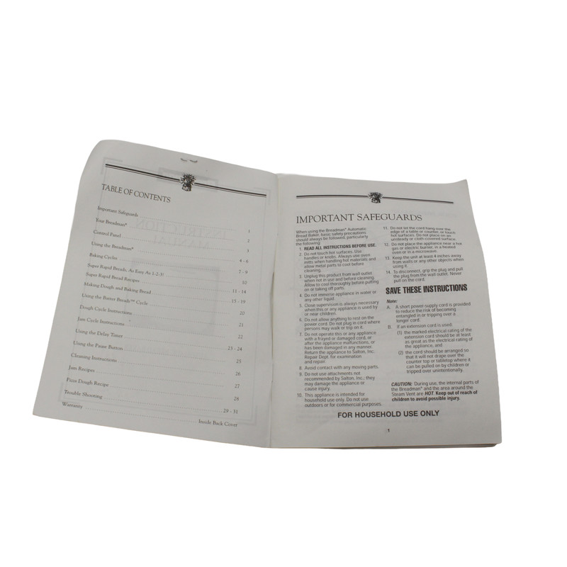 Genuine Breadman TR-845 Bread Maker Recipe User Instruction Manual Guide Book gallery
