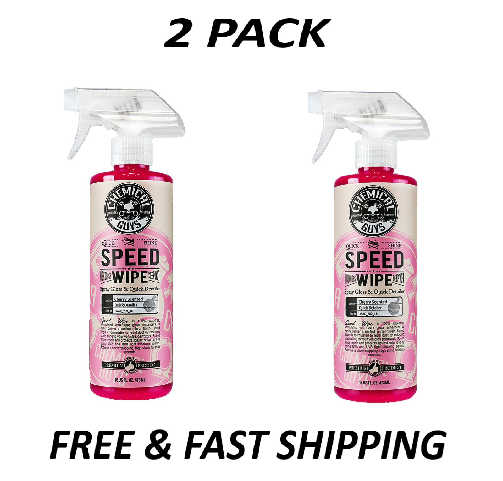 (2 Pack) Chemical Guys Speed Wipe Quick Detailer 16oz Cherry Scent. gallery