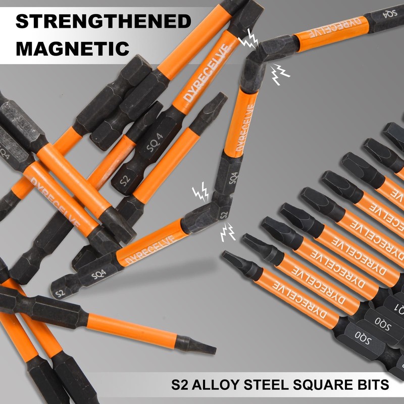 12-Pack Square Drive Bits- PREMIUM S2 Alloy Steel Square Bit Set Magnetic Hea... gallery