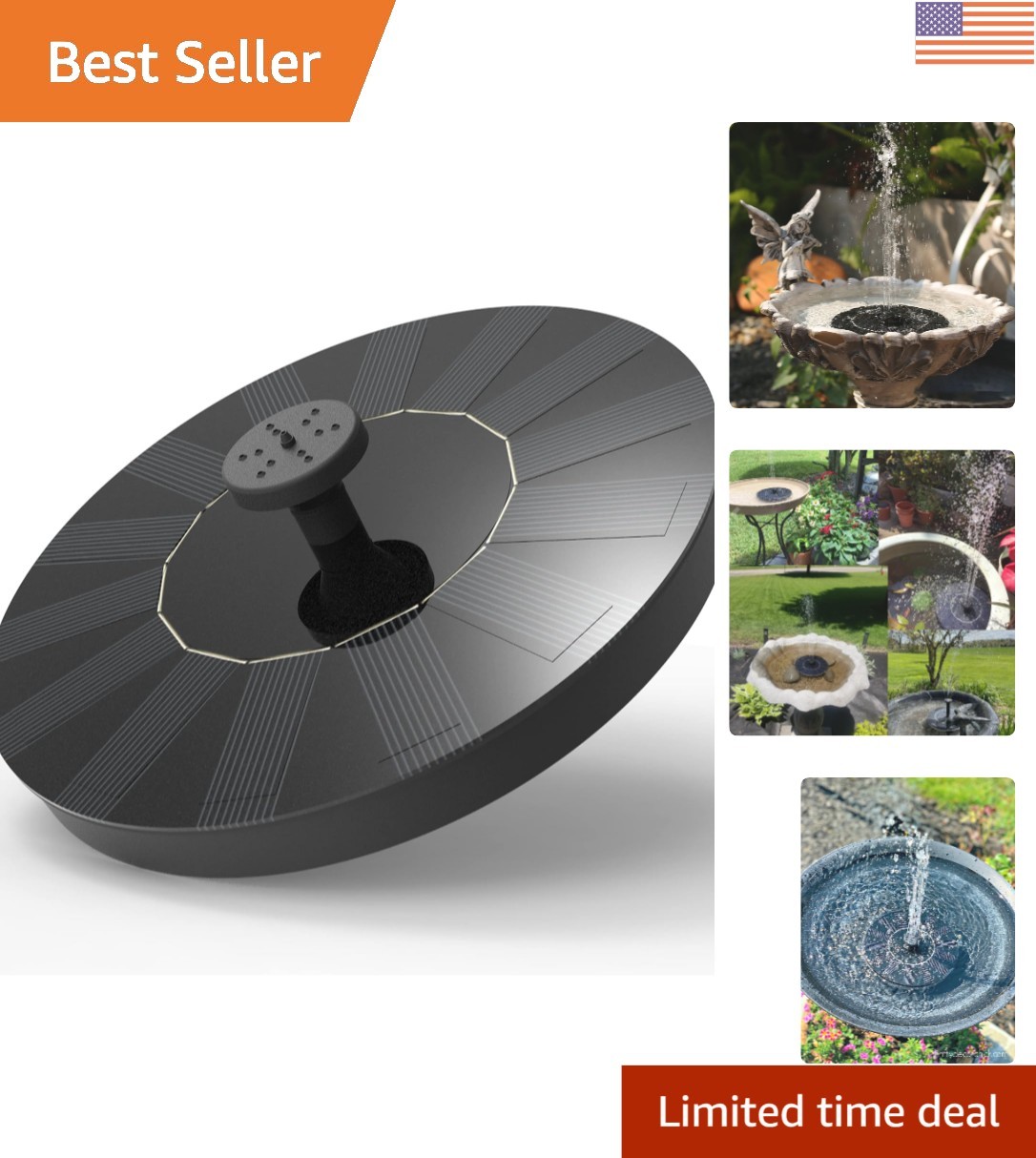 Eco-Friendly Solar Powered Bird Bath Fountain with 4 Spray Patterns - 8 Ounces gallery