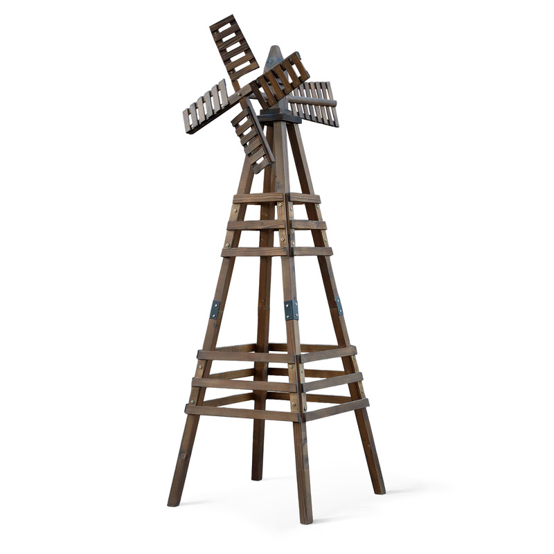 6FT Wood Windmill Backyard Garden Decoration Weathervane with Windmill Head gallery