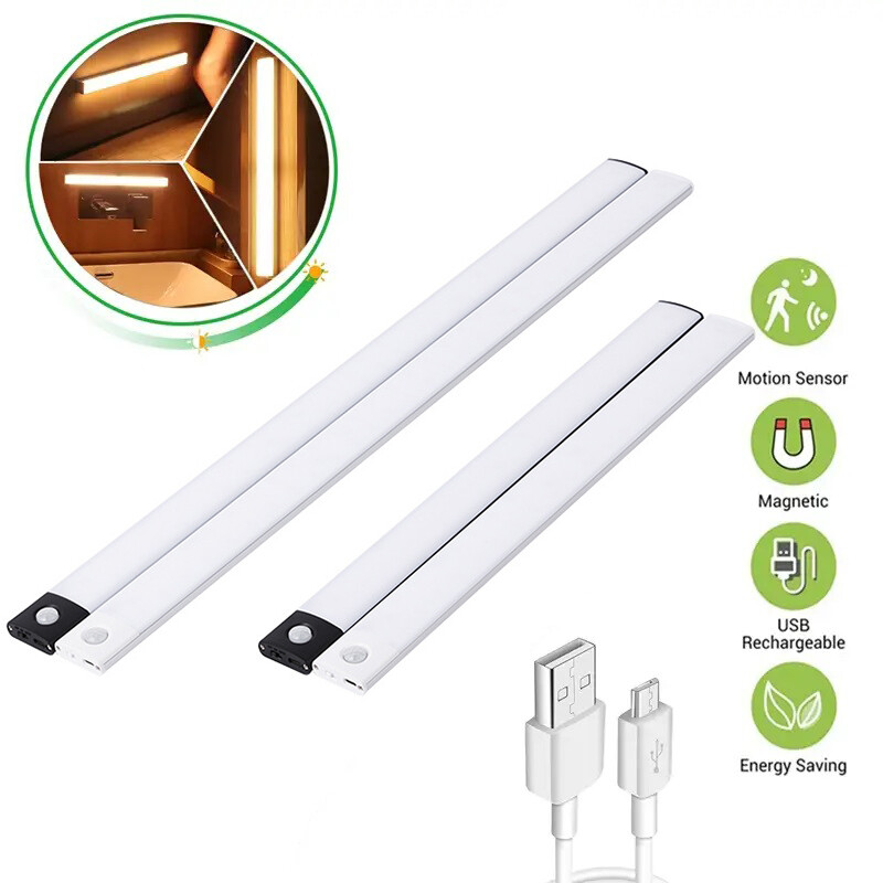 LED Motion Sensor Under Cabinet Closet Light USB Rechargeable Kitchen Lamp Strip gallery