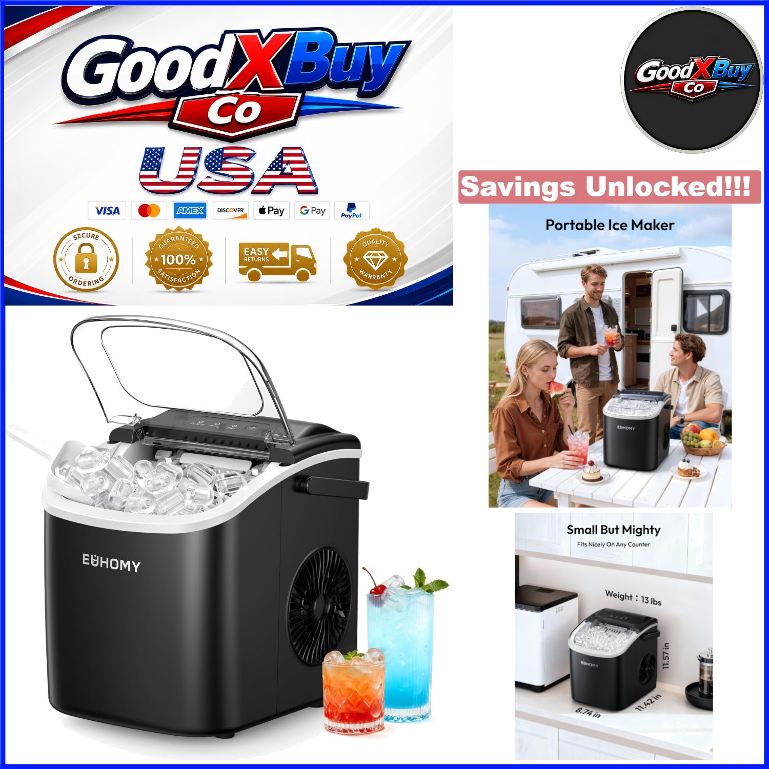Portable Countertop Ice Maker Black 26lb 6 Min Bullet Ice Auto-Clean gallery