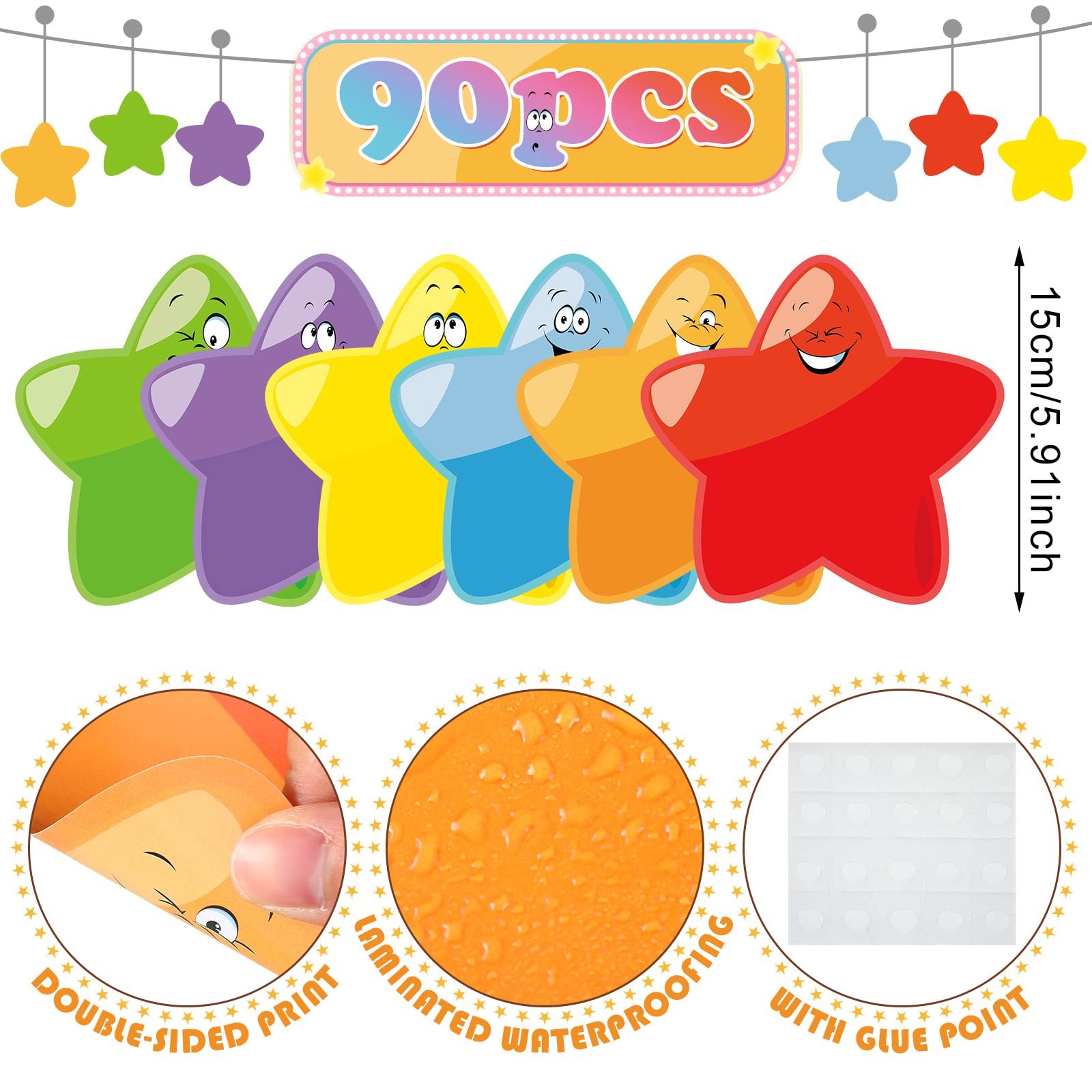 90 PCS 5.9 Inch Assorted Color Star Cutouts Confetti Bulletin Board Classroom gallery