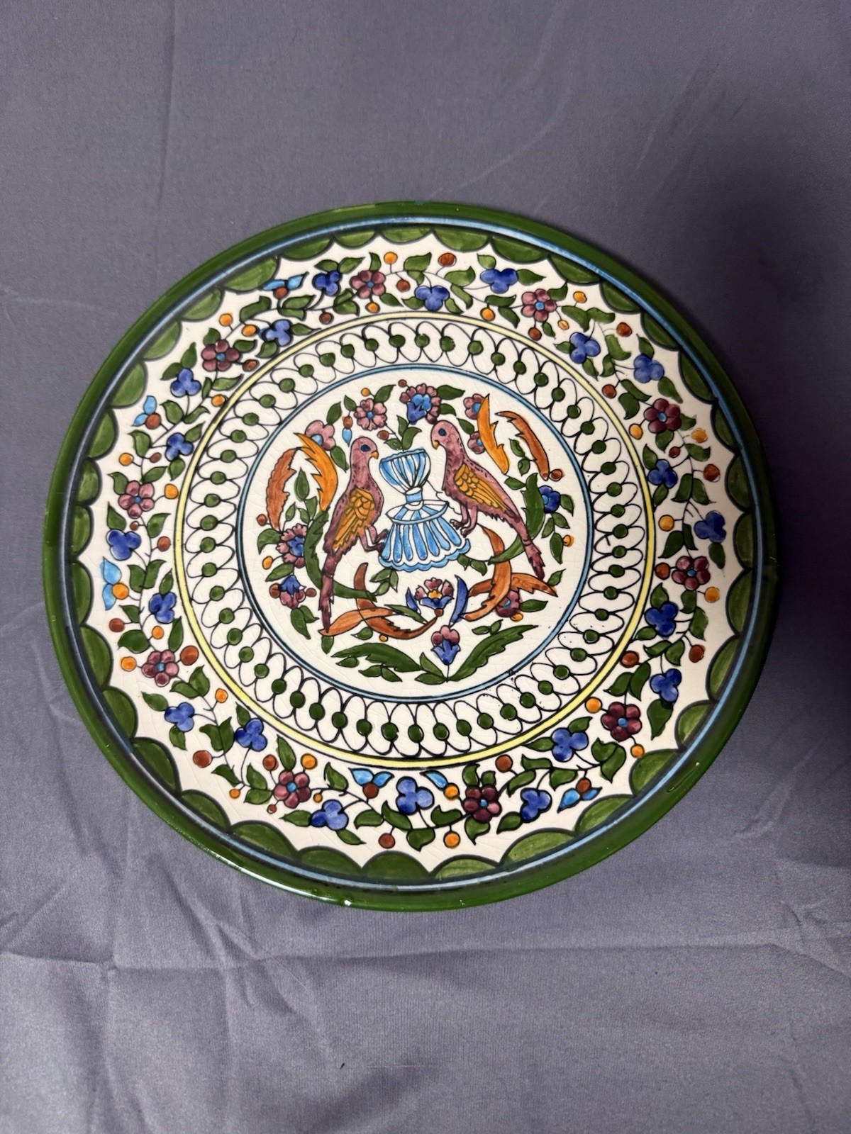 Large Israeli ceramic plate birds floral made in Israel gallery