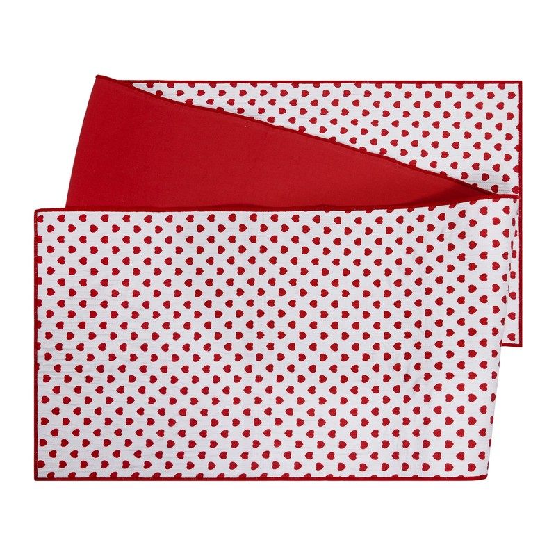 Reversible Hearts Table Runner - 14" x 72" - 100% Cotton, Red & Ivory gallery