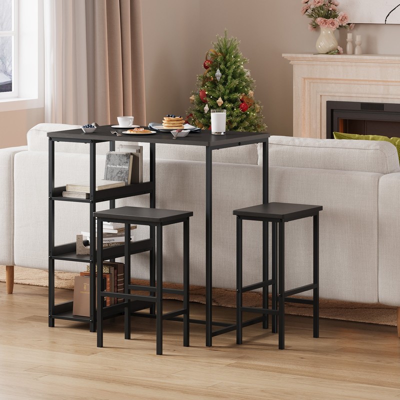 36" Dining Table Set for 2, Kitchen Table and 2 Bar Stools with Storage Shelves gallery