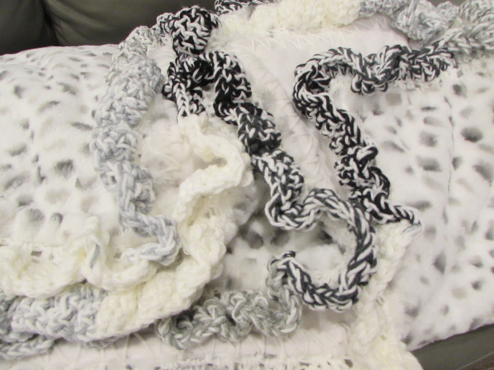 Oversize Reversible Plush Throw Blanket Gray Black White Crochet gallery