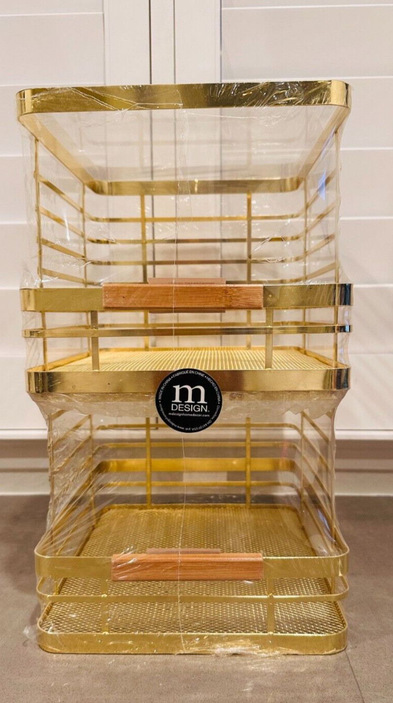 mDesign Modern Metal Wire Household Stackable Storage Organizer Bin Basket Brass gallery