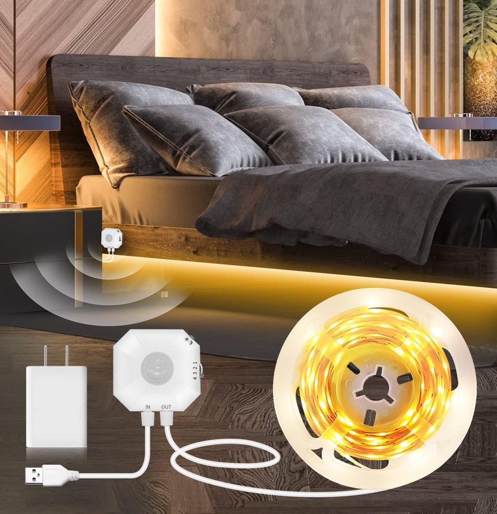 Motion Sensor LED Light Strip 16.4Ft Warm White 3000K & Multi-Colored USB Power