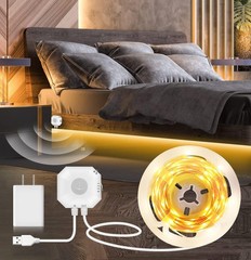 Motion Sensor LED Light Strip 16.4Ft Warm White 3000K & Multi-Colored USB Power