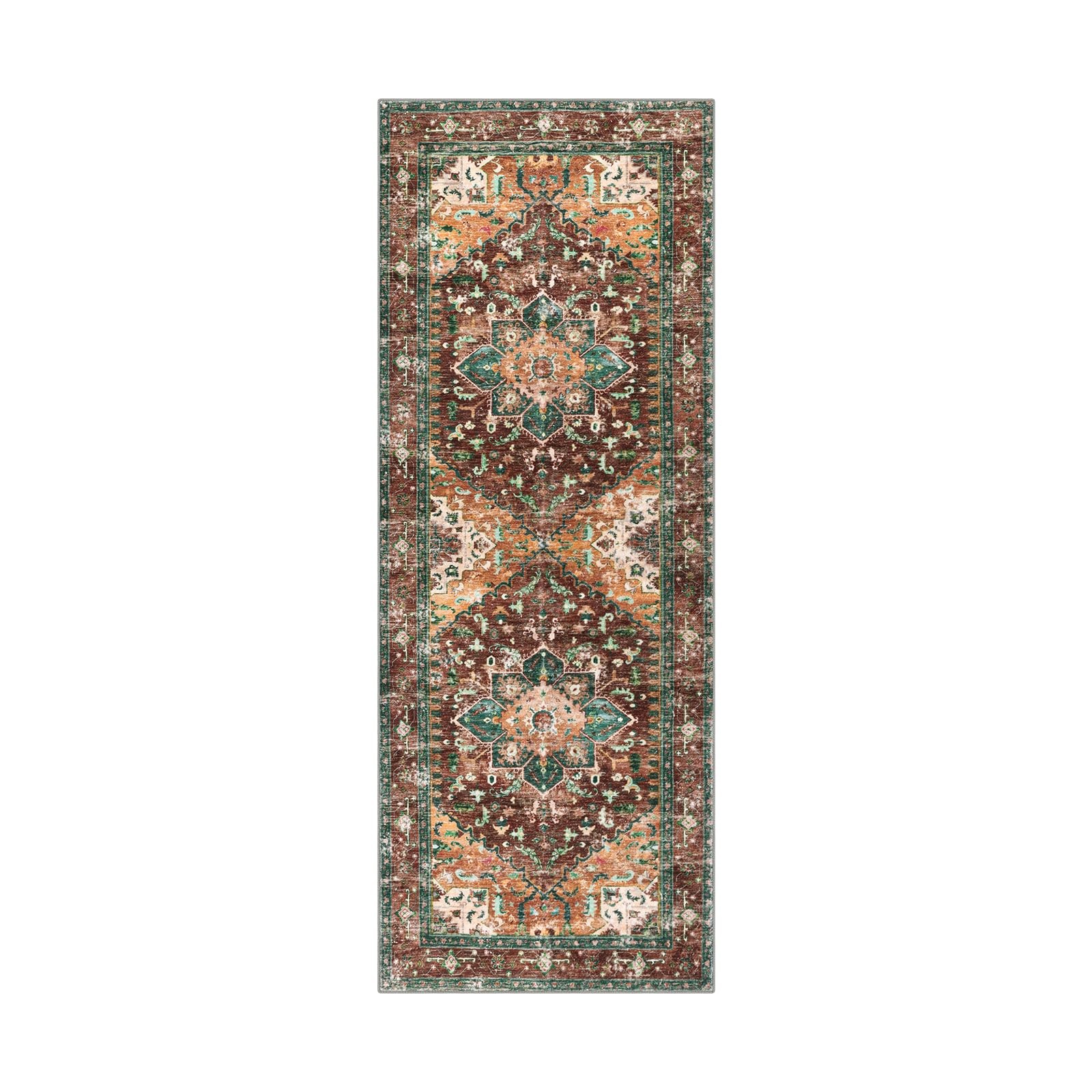 Yamaziot Washable Runner Rug, 2x6 Non-Slip Boho 2' x 6', Rust/Dull Teal gallery