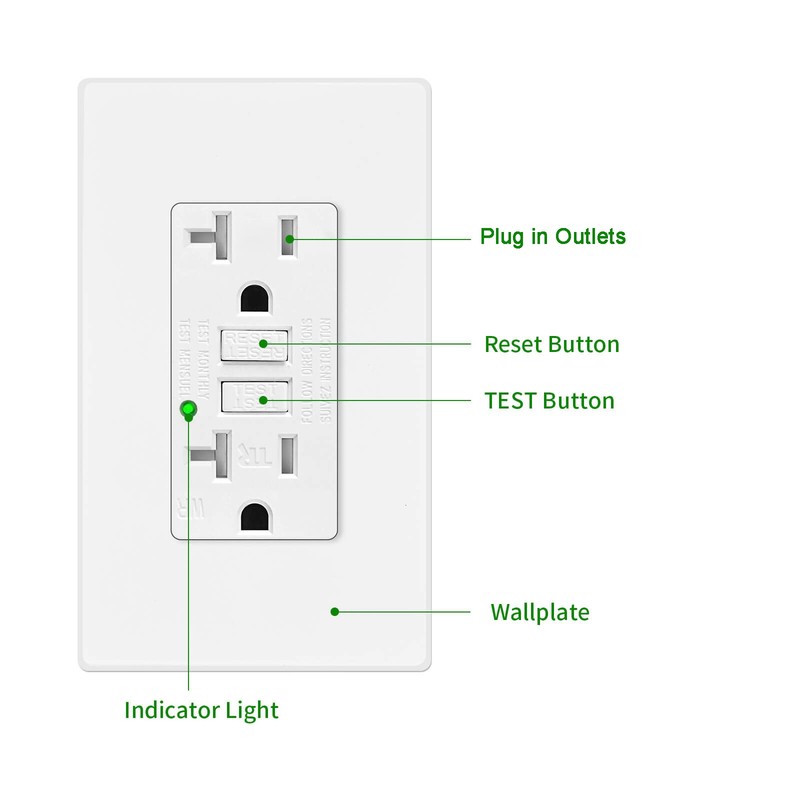 20A GFCI Outlet LED Indicator Self-Test Wet Location Safe TR WR ETL FCC 4Pack gallery