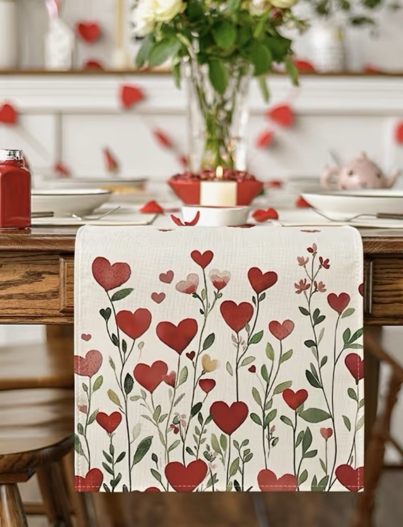 Valentine Heart Table Runner Vines & Hearts 13" x 48" or 13"x72" You Choose gallery