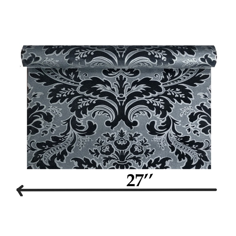 Wallpaper flocking black silver gray metallic Flocked damask velvet flock 3D gallery