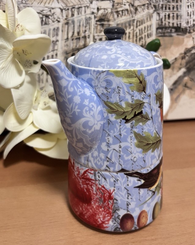 Ceramic Tea For One Teapot Set Classic Blue Birds Floral Design. Brand New. gallery