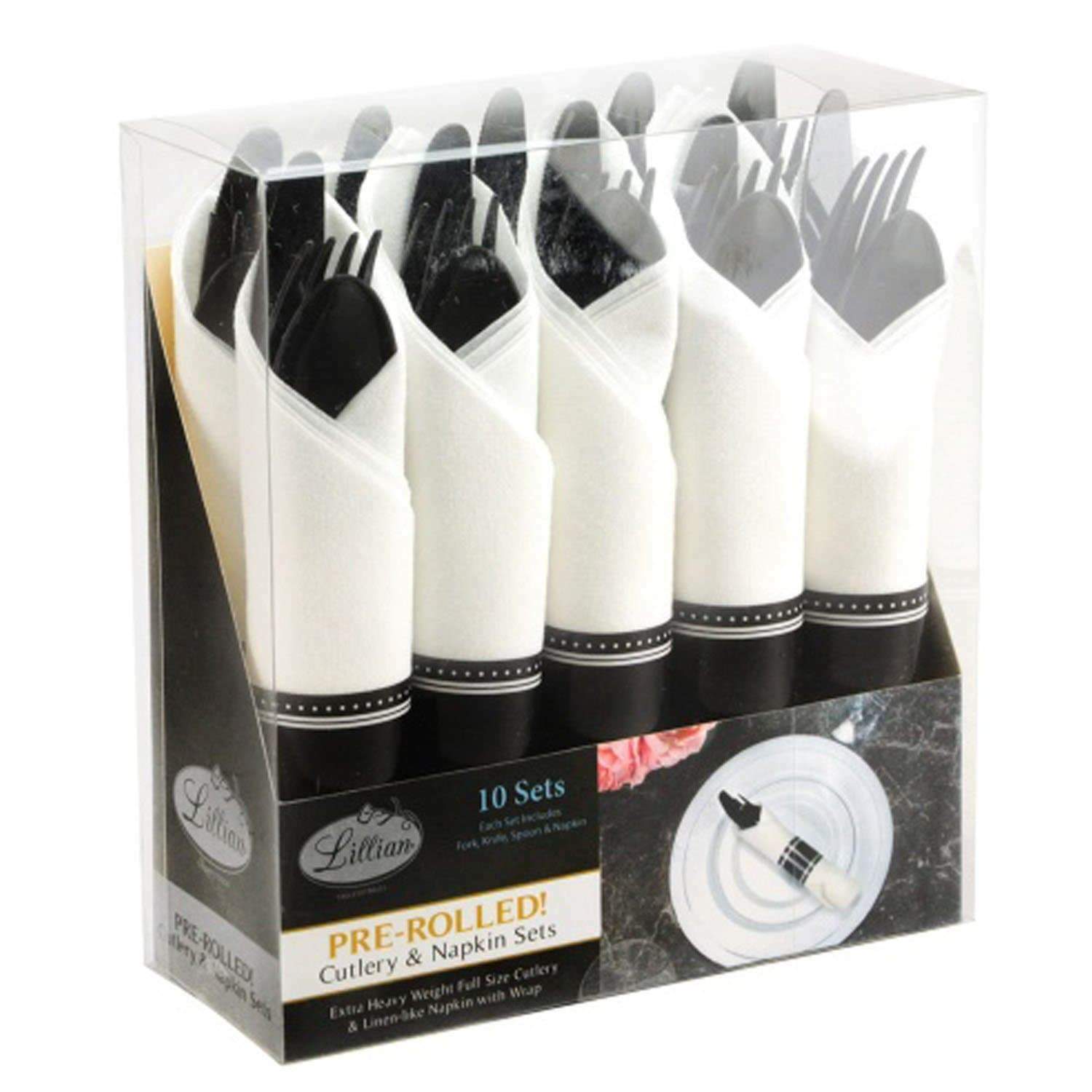 Pre Rolled Napkin and Disposable Cutlery Set 10 Pack, Black Nicole Fantini gallery