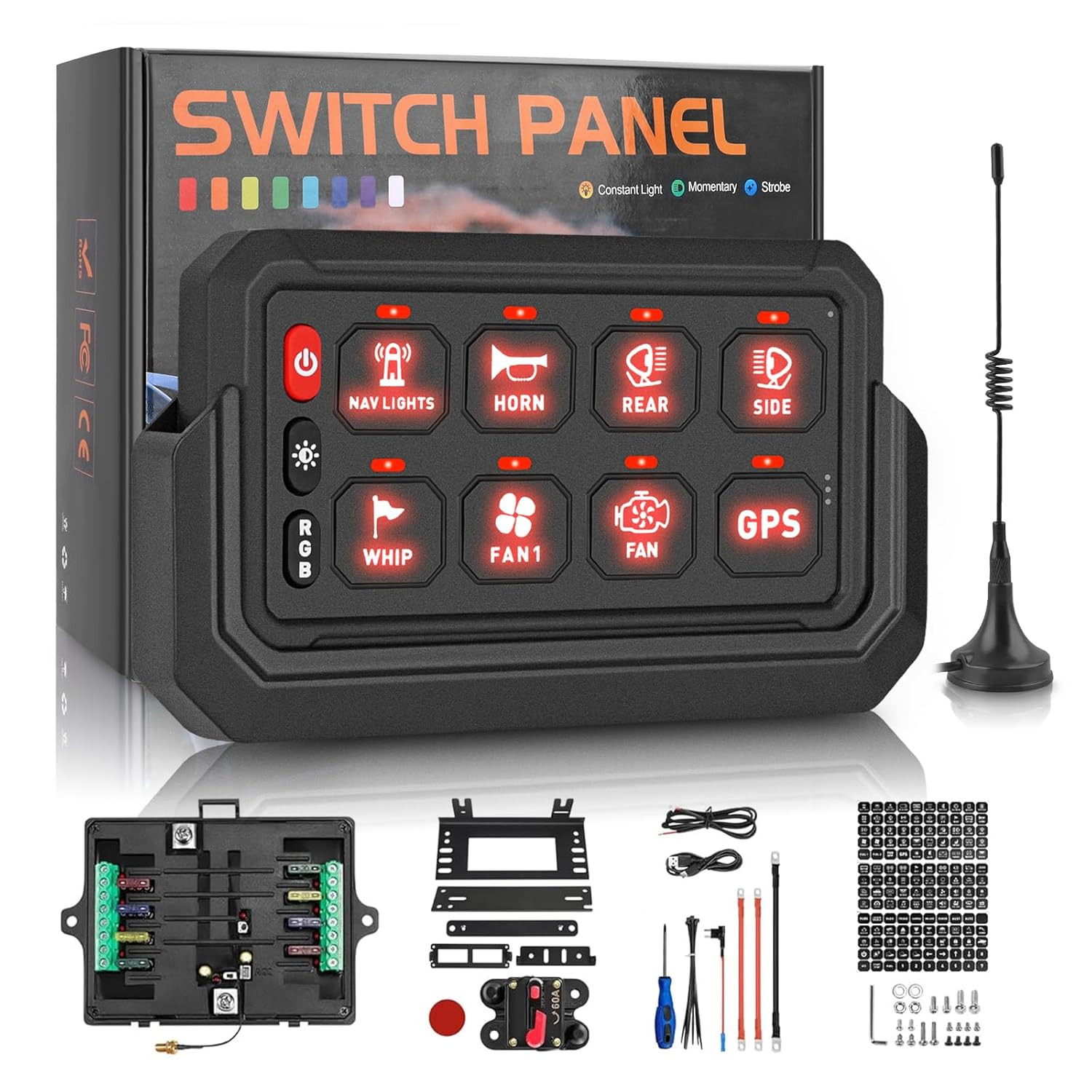Wireless 8 Gang Switch Panel 265 Ft Lighting Modes with Control Toggle Strobe Fl gallery