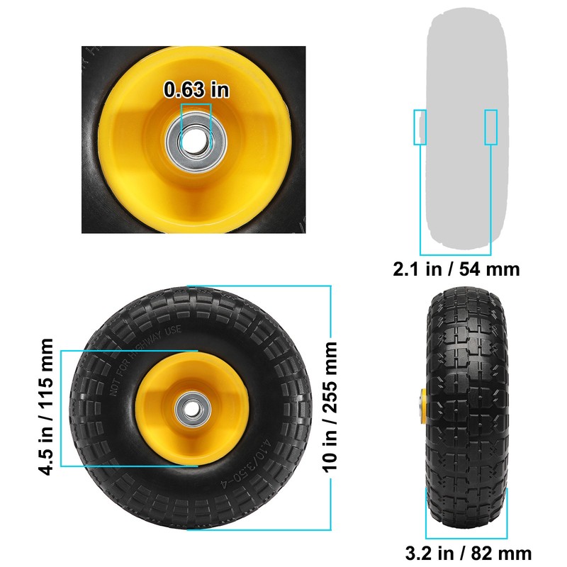 VEVOR Solid PU Run-Flat Tire Wheel Flat Free Tubeless Tire 10" 2-Pack 400 lbs gallery