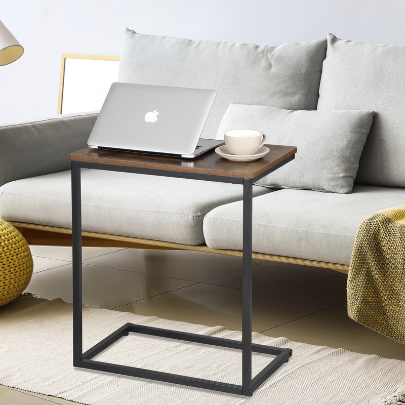 C Shaped Side Table End Table for Sofa Bed and Couch w/ Metal Frame Rectangular gallery