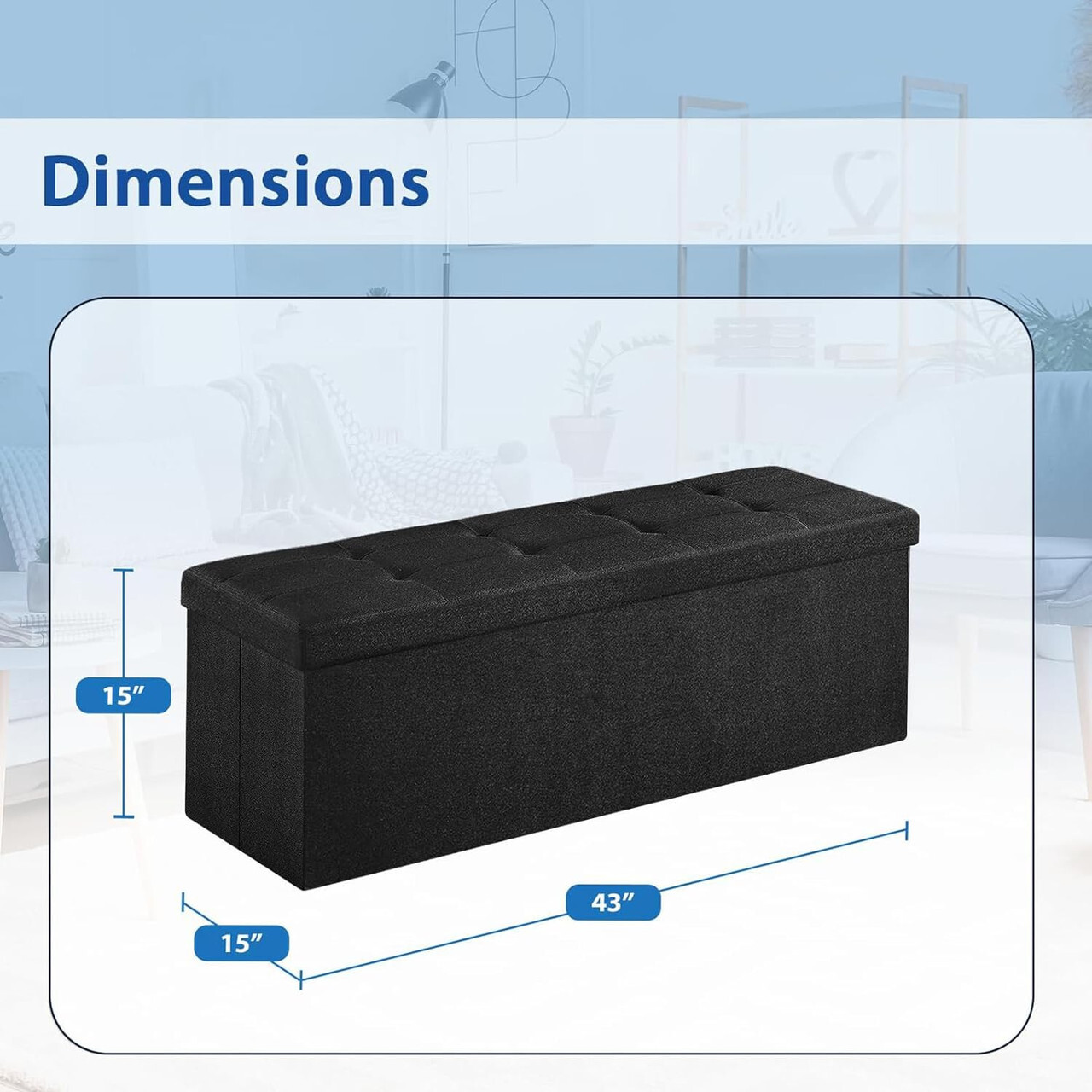 43" Black Storage Ottoman Bench - Versatile Folding Footrest & Chest Stool gallery