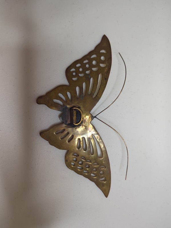 Vintage MCM Solid Brass Butterfly Wall Plaque Decor Lot Of 2 Wings Open Closed gallery