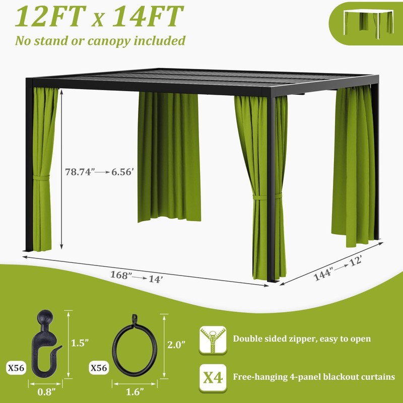 Universal Replacement Privacy Curtains for 12'×14' Gazebo, Waterproof 4-Panels w gallery