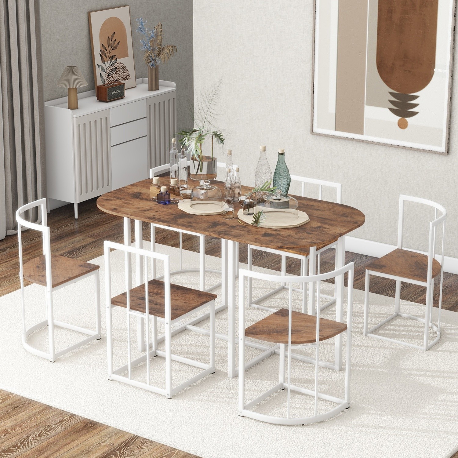 Modern 7 Piece Dining Table and 6 Chairs Set Kitchen Breakfast Room Small Space gallery