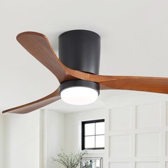 Sofucor 42in Flush Mount Celing Fan with Dimmable Light and Remote,Black+Walnut.