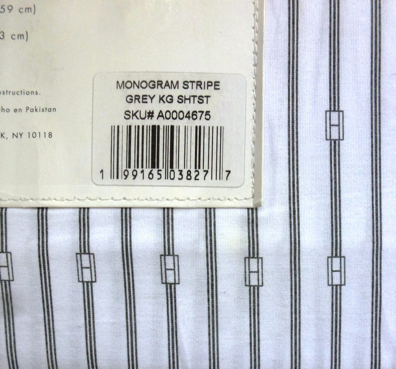 TOMMY HILFIGER 4pc Monogram Stripe KING Sheet Set Gray White 100% Cotton Percale gallery