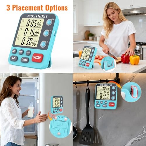 Digital Dual Kitchen Timer, 3 Channels Countdown Triple Timer for 318 Blue gallery